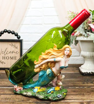 Nautical Colorful Blonde Mermaid With Shimmering Blue Tail Swimming Wine... - £28.32 GBP