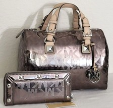 Michael Kors Grayson Nickel Mirror Metallic Logo Satchel BAG+/OR Walletnwt! - $131.66+