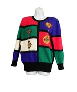 VTG Christine Hand Beaded Sweater SMALL Colorful Solid Back Knitted Crew... - £38.72 GBP