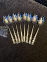 8! Oneida Deluxe Stainless CHERIE Teaspoons Glossy floral Scrolls - 2 Sets Ava - £22.96 GBP