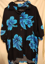 Favant Hawaiian Shirt Mens 3X Large Black Blues Floral Button Up Short Sleeve - £15.24 GBP