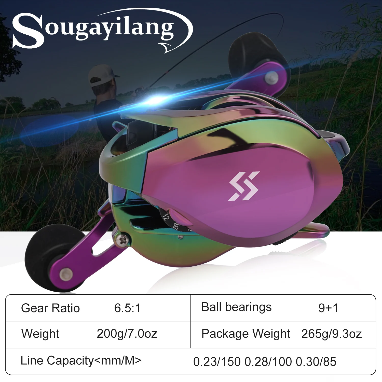 Sporting SouAilang 9+1BB Fishing Reel 6.5:1 Gear Ratio High Speed Baitcasting Re - £55.64 GBP