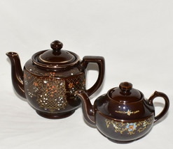 Vintage Japanese Teapots 2 Brown Redware Handpainted Moriage Teapots Japan Lot E - £11.81 GBP