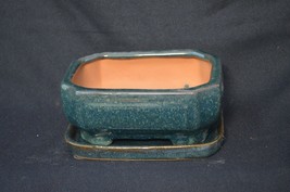 BONSAI POT, 6&quot; CERAMIC POT WITH SAUCER,BLUE/GREEN,HEXAGON SHAPE, HARD TO... - $747.57 MXN