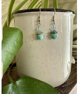 Silver Tone Drop Crystal Earrings with Turquoise Bead Handmade NEW - $27.13 CAD