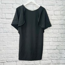 Calvin Klein Black Shift Dress Flutter Sleeve Open V-Back Size 6 LBD Ruffle - £39.38 GBP