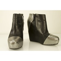 Pierre Balmain Black Leather &amp; Silver Wedge platform Ankle Boot Booties ... - $8,380.90 MXN