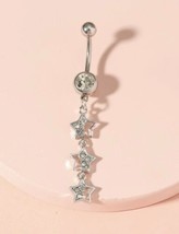 Silver and diamond crystal belly ring /  star charm - £8.84 GBP
