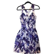 London Times Women Purple Casual Short Spring Dress 6 Floral Criss Cross straps - £26.26 GBP
