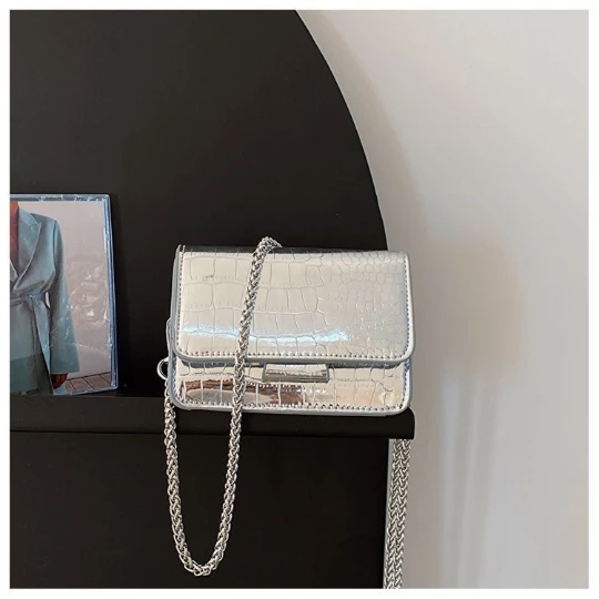 New Silver Solid Girl Woman Messenger Mini Shoulder Bag PU PVC Leather W... - $33.45