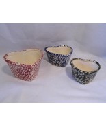 set of 3 vintage HERITAGE POTTERY heart shaped splatter sponge ware DISH... - £9.60 GBP