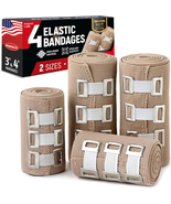 Premium Elastic Bandage Wrap – 4Pk (2X3&quot;, 2X4&quot;) + 12 Extra Clips – Stron... - £10.61 GBP