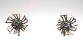 Vintage Coro silver tone blue rhinestone flower screw back earrings - £11.95 GBP