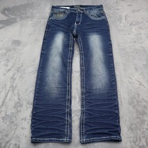 True Luck Pants Mens 30 Blue Straight Mid Rise Button Zip Dark Wash Denim Jeans - £18.50 GBP