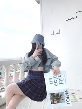 Women Girl Short Pleated Plaid Skirt College Style Plus Size Pleated Plaid Skirt image 8