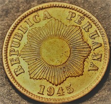 Peru Centavo, 1945 Gem Unc~Over 75 Years Old~Thin Planchet Variety~Free ... - $13.91