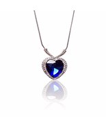 New Blue Crystal Heart Necklace Heart of the Ocean Jewelry - £17.90 GBP