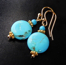 Turquoise, Gold Earrings, Vermeil, Blue Howlite Coin Earrings - £19.98 GBP