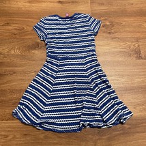 Aqua Girls Blue White Striped Eyelet Jersey Skater Dress Size Medium Str... - $13.86