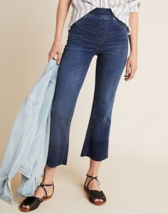 Spanx Cropped Flare Jeans Womens Small Pull On High Rise Stretch Denim Fray EUC - $69.99