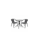 Flash Furniture 28 in. Rattan Edging Round Glass Table &amp; 2 Stack Chair Gray - €204,93 EUR