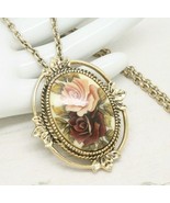 Pretty Vintage Signed Sarah Coventry Cov Floral Cameo Pendant NECKLACE J... - £24.31 GBP