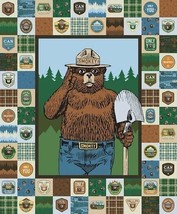 36&quot; X 44&quot; Panel Smokey Bear Only You Ranger Camping Cotton Fabric Panel D787.19 - £11.75 GBP