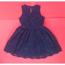 Dejavu Navy Floral Lace A-Line Party Dress Juniors M Lined Fits Women XX... - $6.93
