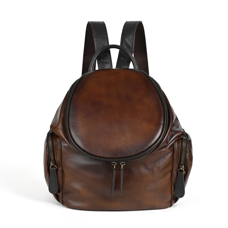   Retro Cowhide Women&#39;s Backbag  Leather Solid Color Handbag Large Capacity Soft - £57.91 GBP