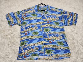 VINTAGE Big Dogs Shirt Mens L Beach Floral Boats Trees Hawaiian All Over Print - £12.47 GBP