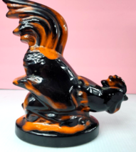 Vintage HTF B. E. Ceramics Galss Rooster Phoenix Red And Orange White Cl... - $40.00