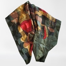 Rare Paloma Picasso Silk Green Red Gold Black  Fashion Tie Scarf Accent 3 ft sq - £133.88 GBP