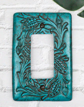 Set of 2 Western Tooled Floral Turquoise Wall Single Gang Rocker Switch ... - $25.99