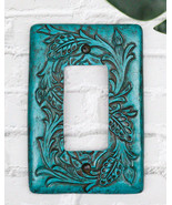 Set of 2 Western Tooled Floral Turquoise Wall Single Gang Rocker Switch ... - $25.99
