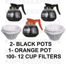 BUNN Coffee Pots 2 Black &amp;1 Orange Decaf 12 Cup 64oz &amp; 100  FREE CF12 FI... - £51.13 GBP