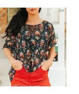 Black Scenic Western Ranch Mesh Short Sleeve Top Small - $34.65