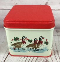 Vintage Potpourri Press Christmas Goose Tin 4” Square With Coasters Holiday - £10.11 GBP