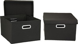 Household Essentials Fabric Storage Boxes With Lids And Handles, Black - £25.15 GBP