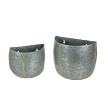 Vintage Look Galvanized Finish Metal Rounded Wall Pocket Set of 2 - £30.86 GBP
