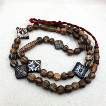 South East Asian Old PUMTEK BEADS Necklace Palmwood Great Patterns - $291.00