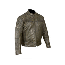 High Mileage Men&#39;s Distressed Brown Padded and Vented Leather Scooter Ja... - £148.55 GBP+