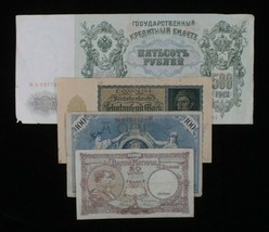 Belgium, Germany &amp; Russia Misc 4-Notes Lot Francs, Mark &amp; Rubles - $49.18