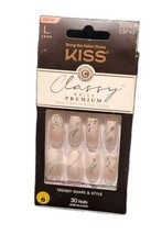 KISS PREMIUM CLASSY NAILS Long Coffin Jewel Glitter Nude/White #86587 CS... - $10.00