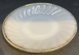 Vintage Anchor Hocking White Milk Swirl Glass 5.75" Saucer w/Gold Trim, USA - $2.48