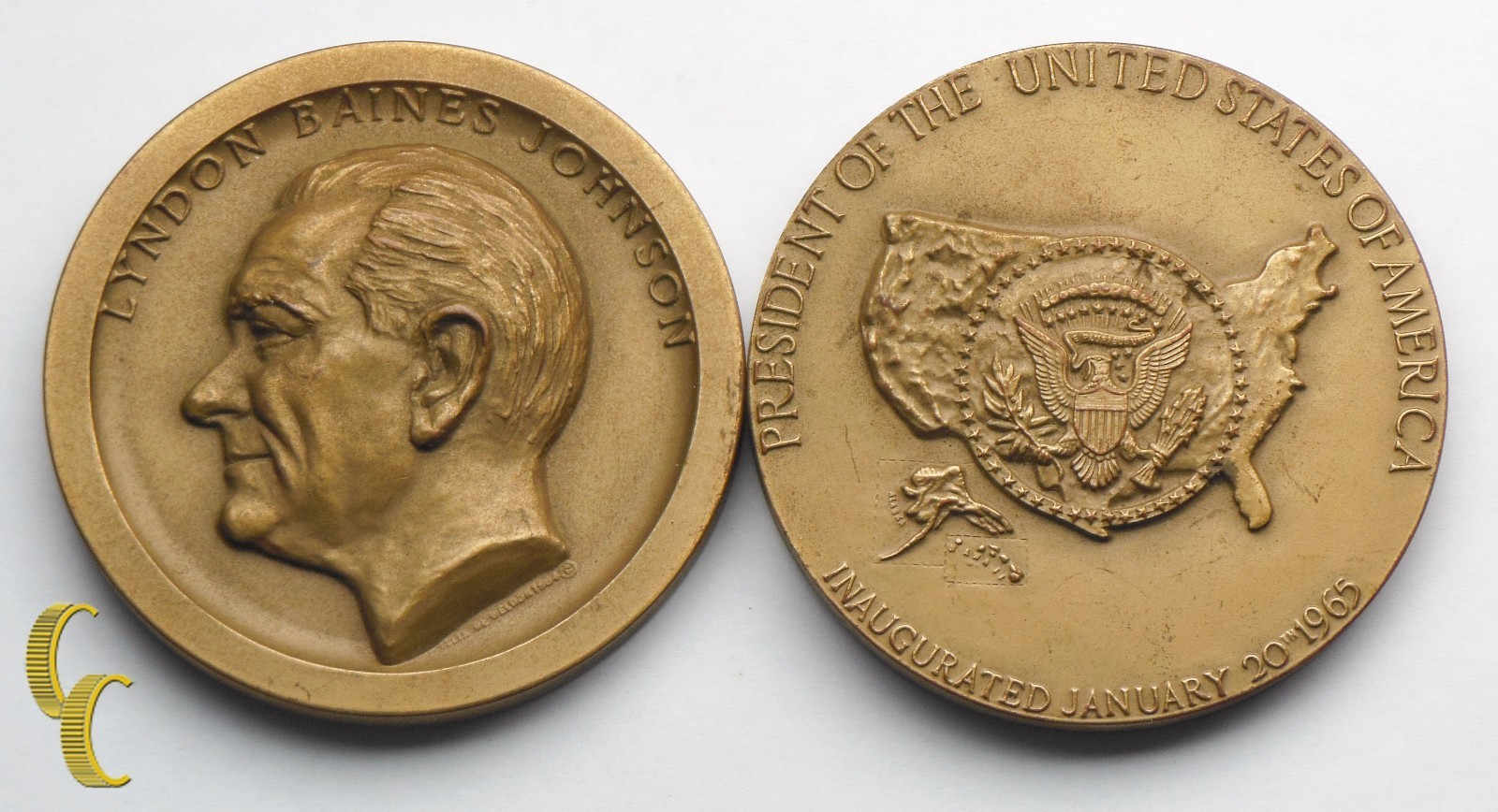 Medaglia Artistico Co Lyndon Johnson Presidenziale Inaugurazione 2 Pezzi... - $33.08