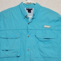 Reel Legends Men&#39;s Fishing Shirt Sz L Large Blue Vented Short Sleeve Casual - £12.25 GBP