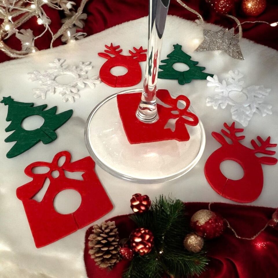 Festive Wine Glass Charms Set - Christmas Drink Decorations for Gatherings - $4.90