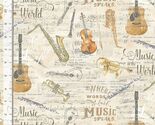 Cotton Sonata Instruments Sheet Music Words Cream Fabric Print by Yard D... - $15.95