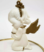 Praying Angel Cherub Christmas tree Ornament White gold vintage - £3.97 GBP