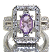 Natural Oval 1.21 ct Amethyst &amp; Diamond Ring - £66.93 GBP